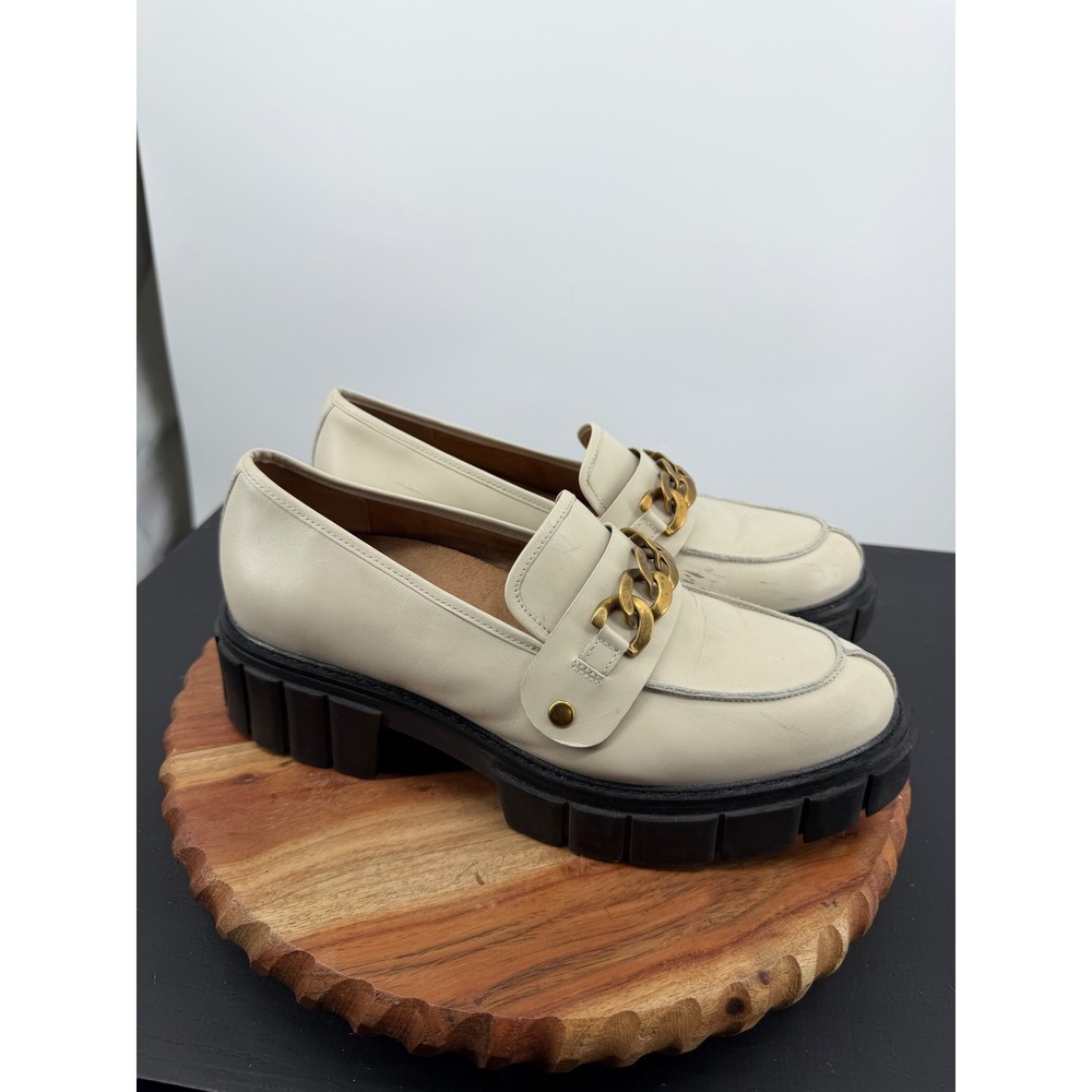 Vionic Elodie Loafers Womens 11 Cream Good Leather Lug Sole Chain Platform